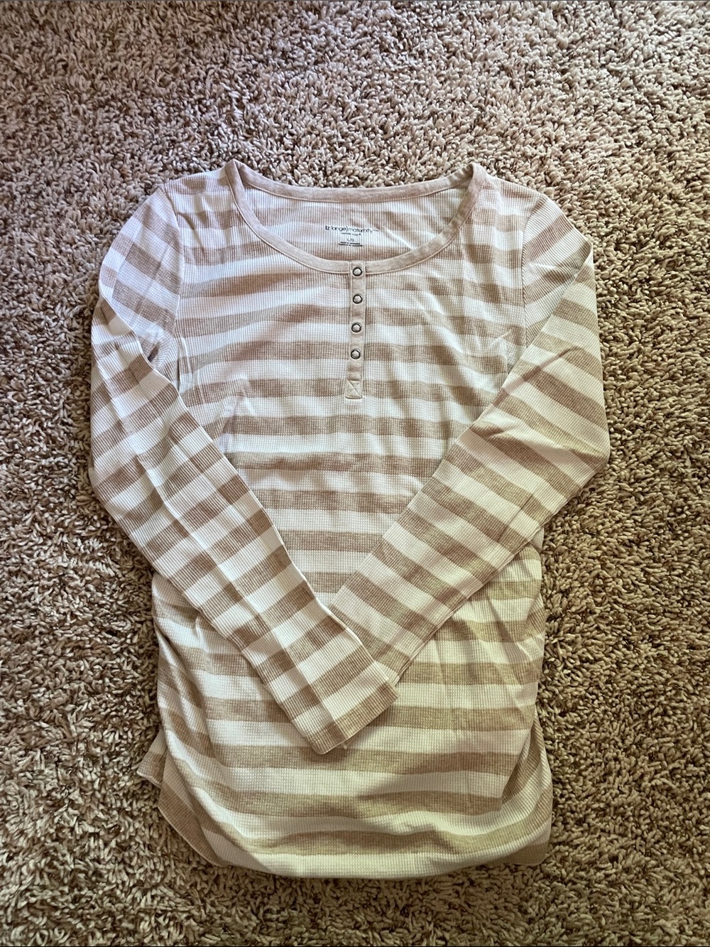 Liz Lange Maternity Beige and Cream Striped Henley Top